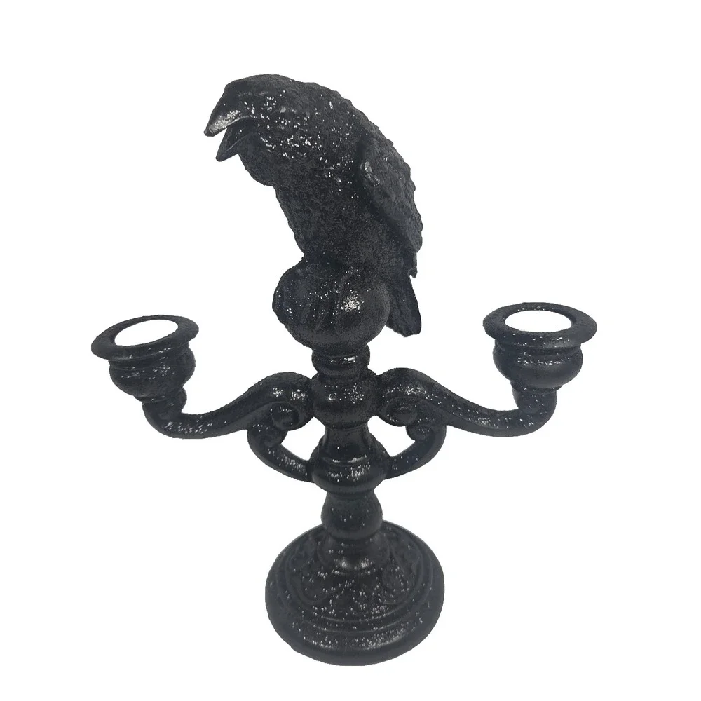 Well Dressed Home Raven Candelabra Black Glitter Halloween Gothic Decor New